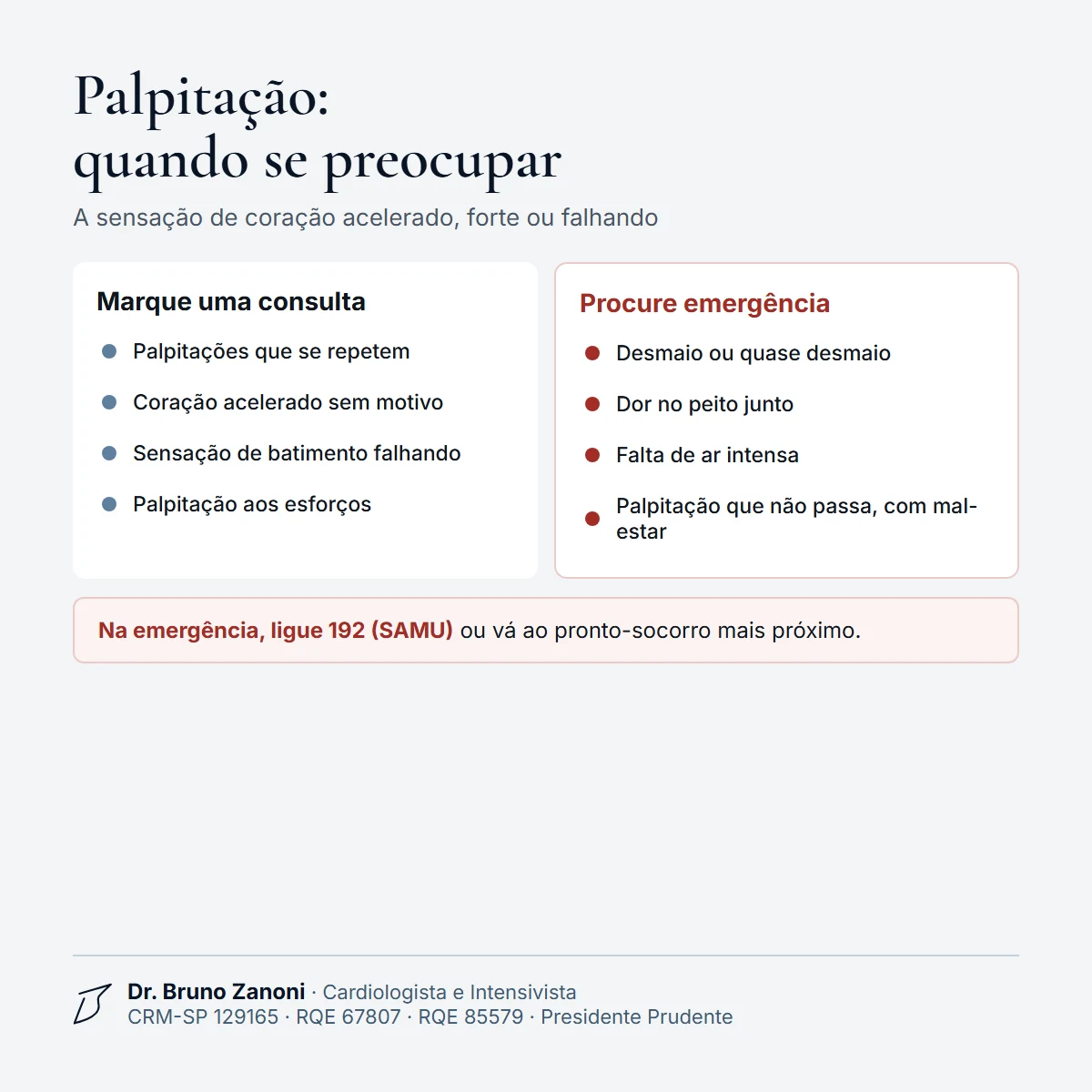 Palpitação: quando marcar uma consulta e quando procurar a emergência, como em desmaio, dor no peito ou falta de ar intensa