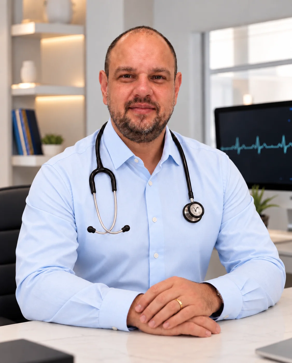 Dr. Bruno Zanoni, cardiologista, em seu consultório